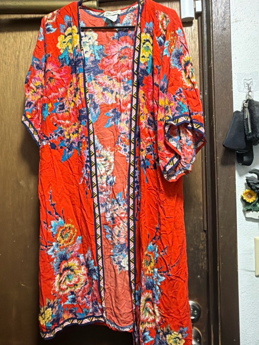 Flying Tomato Bright Red Floral Maxi Kimono Dress